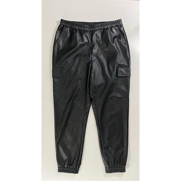 Steve Madden Womens Faux Leather Pull On Cargo Jogger Black Sz L Moto - Picture 2 of 12